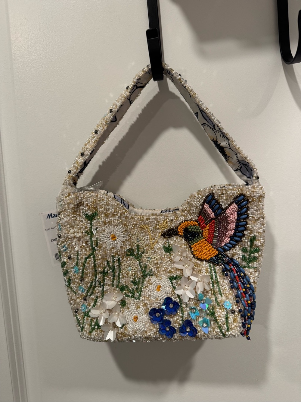 Beaded Floral Hummingbird Handbag